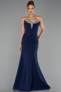 Abendkleid im Meerjungfrau-Stil Lang Marineblau ABU6526