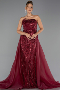 Abendkleid Lang Perlenbesetzt Weinrot ABU5511