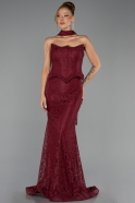 Abendkleid Lang Spitze Weinrot ABU6487