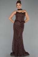 Abendkleid Lang Spitze Braun ABU6487