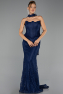 Abendkleid Lang Spitze Marineblau ABU6487