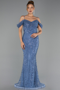 Abendkleid Lang Perlenbesetzt Indigo ABU6190