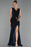 Abendkleid Lang Steinbesetzt Marineblau ABU6521
