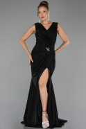 Abendkleid Lang Steinbesetzt Schwarz ABU6521