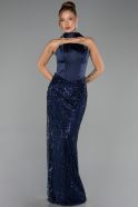 Abendkleid Lang Schuppig Marineblau ABU6528