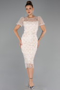 Partykleid Midi Perlenbesetzt Beige ABK2412