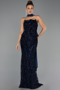 Abendkleid Lang Schuppig Marineblau ABU6534