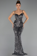 Abschlusskleid Lang Schwarz-Silber ABU5980