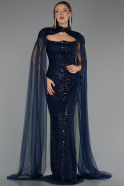 Abendkleid Lang Perlenbesetzt Marineblau ABU6544