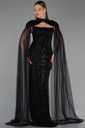 Abendkleid Lang Perlenbesetzt Schwarz ABU6544