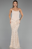 Abendkleid Lang Schuppig Beige ABU6546