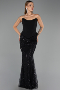 Abendkleid Lang Schuppig Schwarz ABU6546