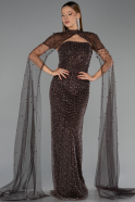 Abendkleid Lang Perlenbesetzt Braun ABU5483