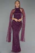 Abendkleid Lang Perlenbesetzt Pflaume ABU6154