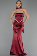 Abendkleid Lang Satin Weinrot ABU6554