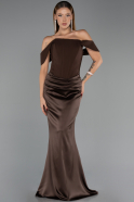 Abendkleid im Meerjungfrau-Stil Lang Satin Braun ABU6525