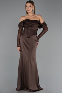 Abendkleid Lang Satin Braun ABU6555