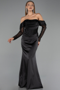 Abendkleid Lang Satin Schwarz ABU6555