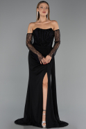 Schwarz Standesamtkleid Chiffon Lang ABU5791