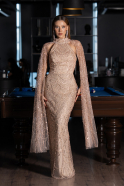 Abendkleid Lang Perlenbesetzt Gold ABU6154