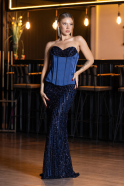 Abendkleid Lang Schuppig Marineblau ABU6556