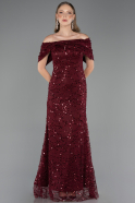 Abschlusskleid Lang Spitze Weinrot ABU6119