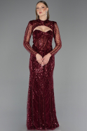 Abendkleid Lang Perlenbesetzt Weinrot ABU6564