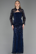 Abendkleid Lang Perlenbesetzt Marineblau ABU6567