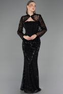 Abendkleid Lang Perlenbesetzt Schwarz ABU6567