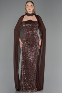 Abendkleid Lang Perlenbesetzt Hellbraun ABU6569