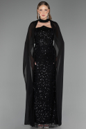 Abendkleid Lang Perlenbesetzt Schwarz ABU6569