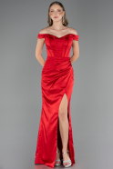 Abendkleid im Meerjungfrau-Stil Lang Satin Rot ABU6574
