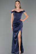 Abendkleid im Meerjungfrau-Stil Lang Satin Marineblau ABU6574