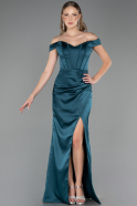 Abendkleid im Meerjungfrau-Stil Lang Satin Petrolgrün ABU6574
