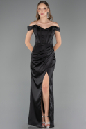 Abendkleid im Meerjungfrau-Stil Lang Satin Schwarz ABU6574