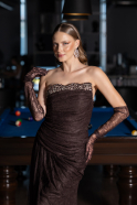 Abendkleid Lang Spitze Braun ABU6562
