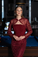 Abendkleid Lang Perlenbesetzt Weinrot ABU6567