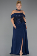 Abendgarderobe in Großen Größen Lang Chiffon Marineblau ABU6274