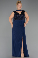 Abendgarderobe in Großen Größen Lang Chiffon Marineblau ABU6557