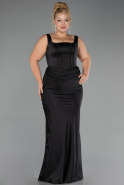 Kleider in Großen Größen Lang Satin Schwarz ABU6543