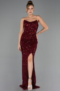 Abendkleid Lang Schuppig Weinrot ABU6503