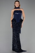 Abendkleid im Meerjungfrau-Stil Lang Marineblau ABU6620