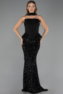 Abendkleid im Meerjungfrau-Stil Lang Schwarz ABU6620