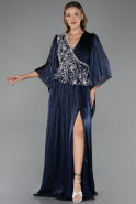 Abendkleid in Übergröße Lang Chiffon Marineblau ABU6619