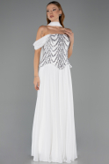 Abendkleid Lang Chiffon Weiß ABU6532