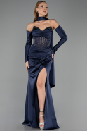 Abendkleid Lang Satin Marineblau ABU6616
