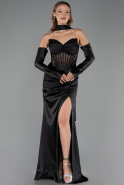 Abendkleid Lang Satin Schwarz ABU6616