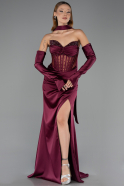 Abendkleid Lang Satin Kirschrot ABU6616