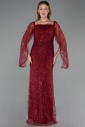 Abendkleid Lang Perlenbesetzt Weinrot ABU5066