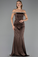 Abendkleid im Meerjungfrau-Stil Lang Satin Braun ABU6608